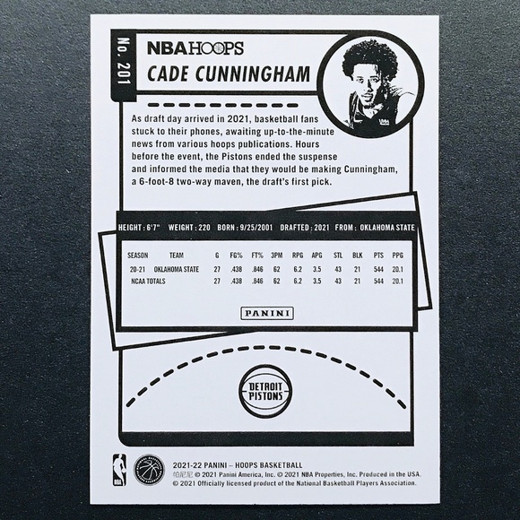 Cade Cunningham RC - 2021-22 Hoops #201 - Picture 2 of 2